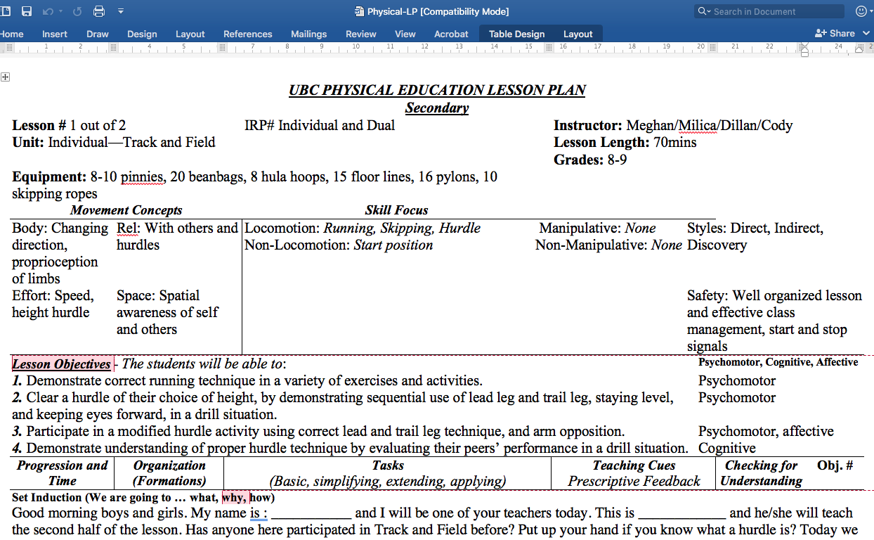 Physical Education Lesson Plan Template Edutechspot