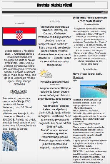 Hrvatski skolke vijesti Google Docs Newspaper Template