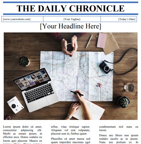 The daily chronicle Newspaper Template Word and Google Docs with Big Image Headline