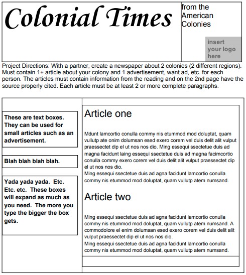 colonial times old newspaper template retro