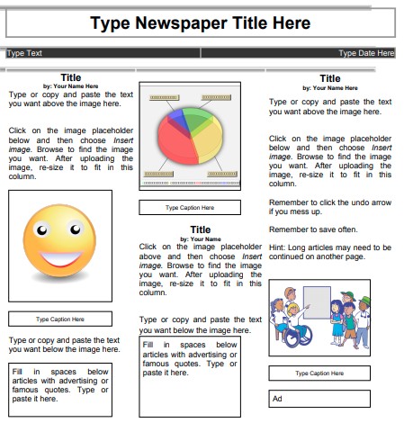 elementary student newspaper template