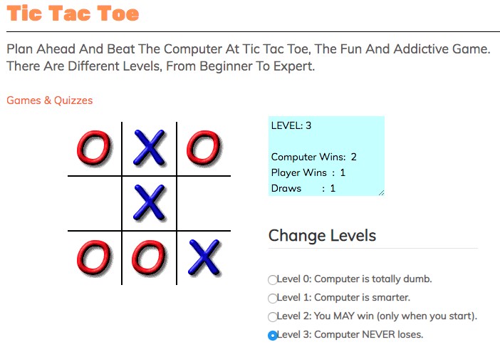 tic tac toe game with different difficultly level from safe search kids