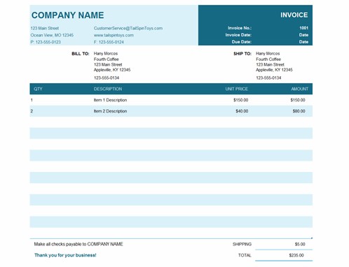 Basic Invoice Template Excel