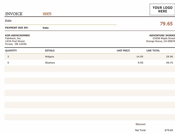 Brown Wide Invoice Template Excel