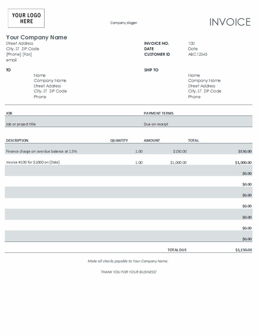 Finance Charge Invoice Template Excel