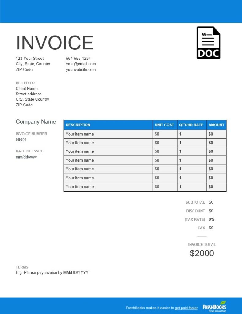 Fresh Blue Simple Invoice Template