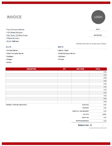 Google Docs and Sheet Invoice Template with Logo Red