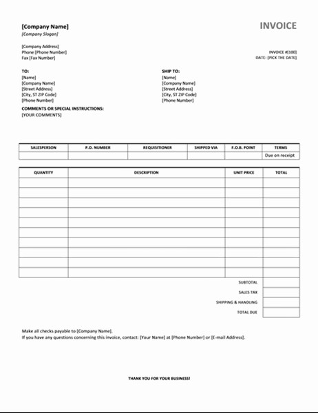 fillable Invoice Template Word