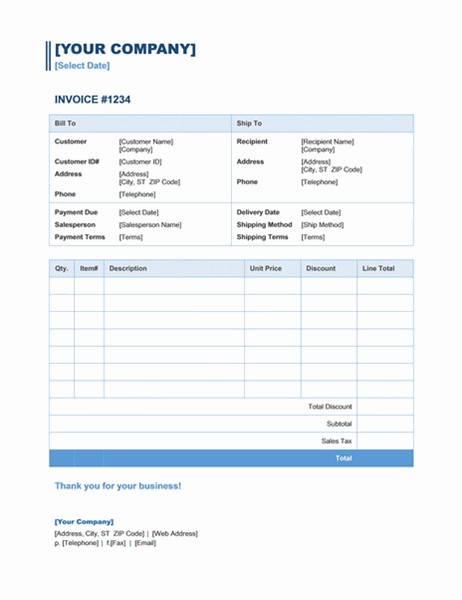 Light Blue Invoice Template Microsoft Word