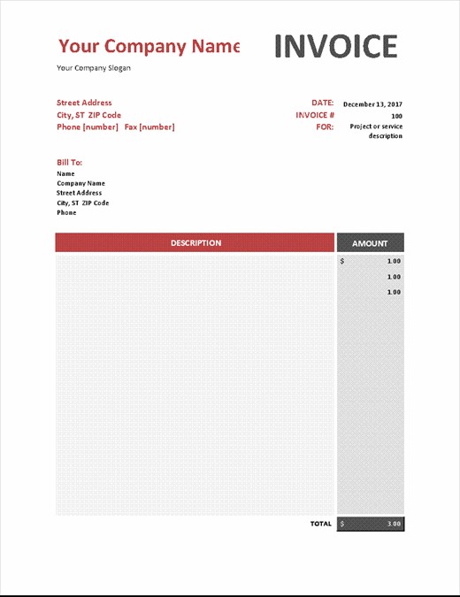 Red Design Calculate Total Invoice Template Excel