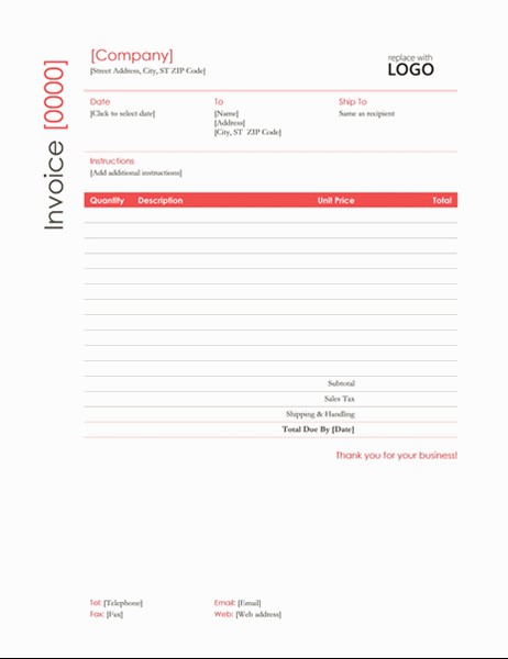 Red Design Invoice Template Word