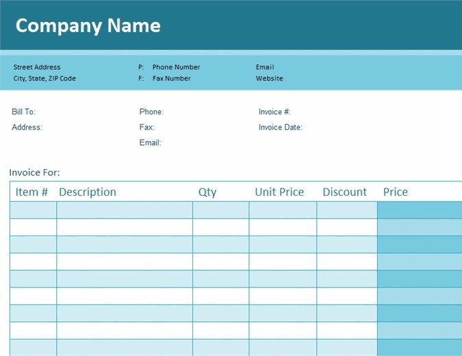 Simple Blue Blank Invoice Template in Excel