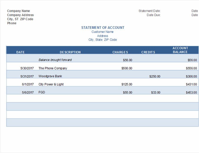 Statement Account Invoice Template Excel