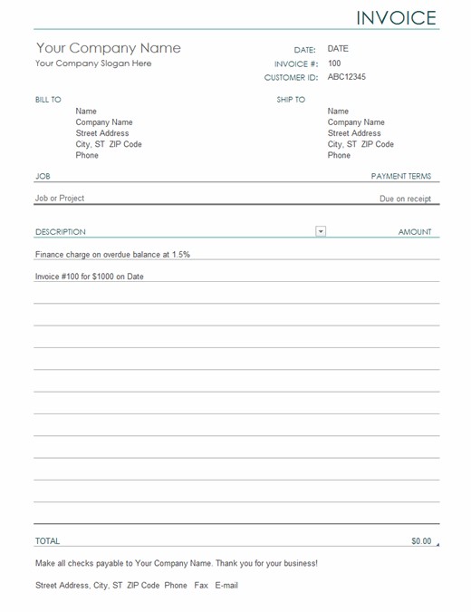 Unpaid Balance Invoice formwork Excel