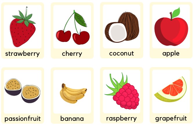 fruits flashcards with names printable