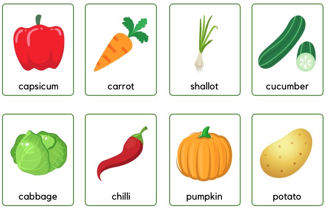 vegetables flashcards for kindergarten