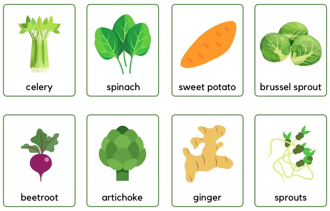 vegetables flashcards for preschoolers