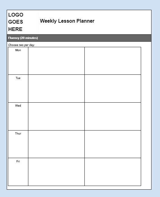 weekly lesson planner light blue