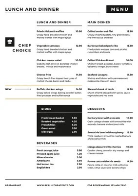 Simple Black And White Lunch Menu Template