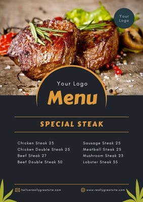 beef steak restaurant menu template