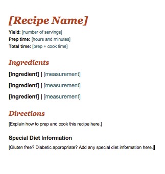 simple recipe template word