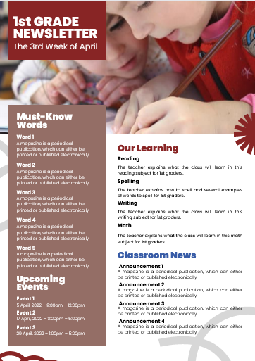Red 1st grade newsletter week april