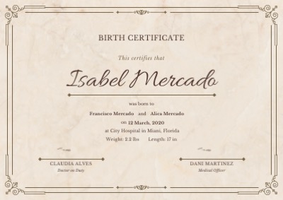 Birth Certificate Template Cream