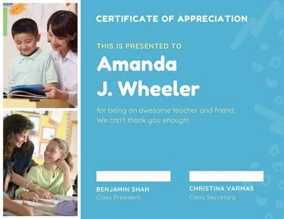 Blue Brush Strokes Teacher Certificate of Appreciation
