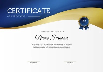 Dark Blue and Gold Modern Wavy Curve Completion Certificate