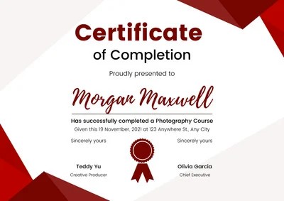 Geometric Modern Red Completion Certificate