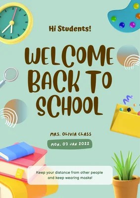 Green Abstract Illustrated Back To School Rules Poster