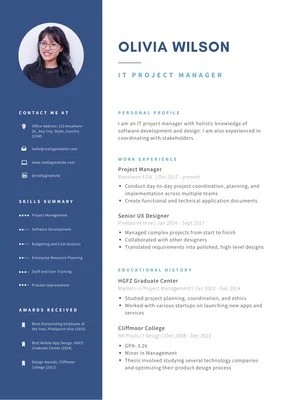 IT Project Manager Simple Resume Template