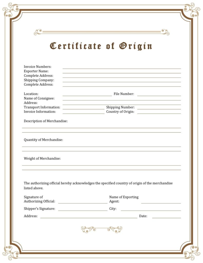 Origin Certificate Template