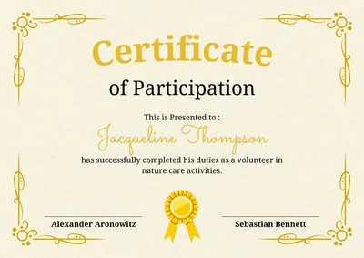 Pastel Yellow Volunteer Participation Certificate