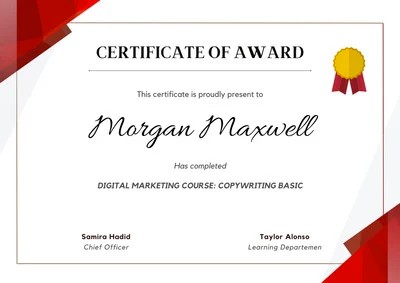 Red White Digital Marketing Course Award Certificate