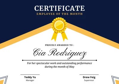 White and Navy Employee of the Month Award 