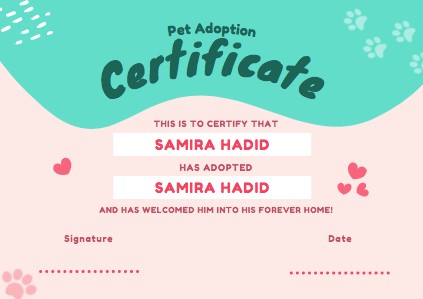 pet adoption certificate