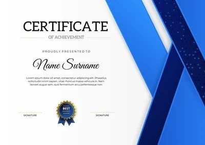 white blue certificate of achievement