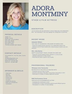 actor resume template stage film actress