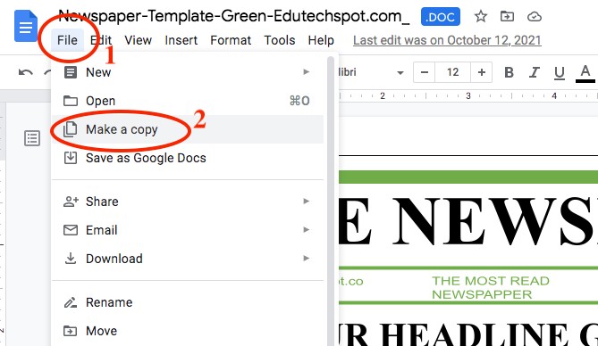 make a copy of Google Docs file template