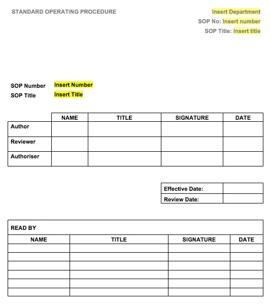 Standard Operating Procedure Template Google Docs