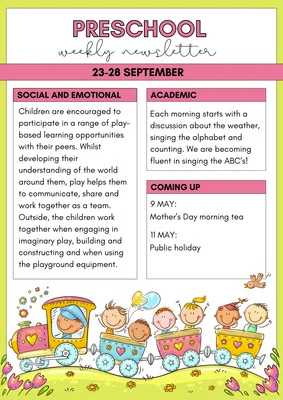 Monthly Newsletter for Preschool