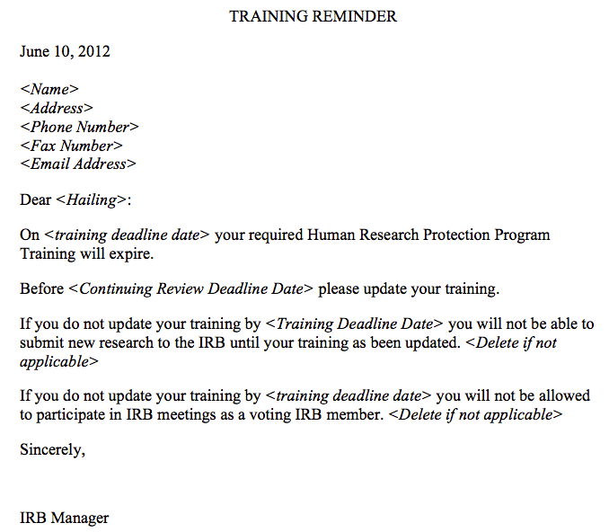 Compliance Training Reminder Email Template