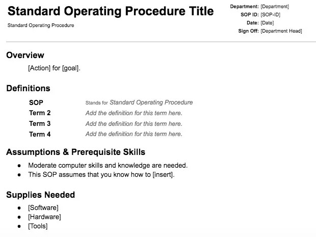 Standard Operating Procedure template docx