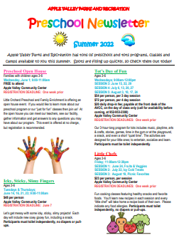 Summer Parks and Recreation Preschool Newsletter