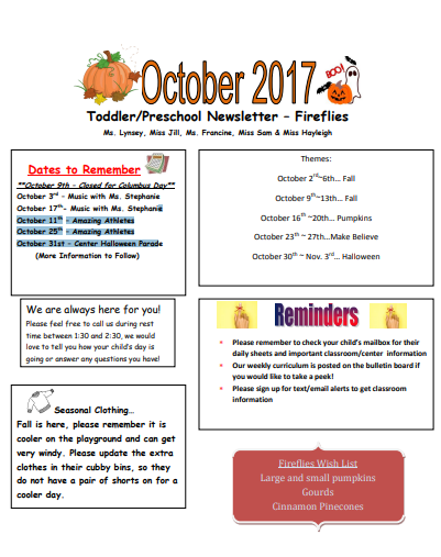 Toddler Newsletter October Example