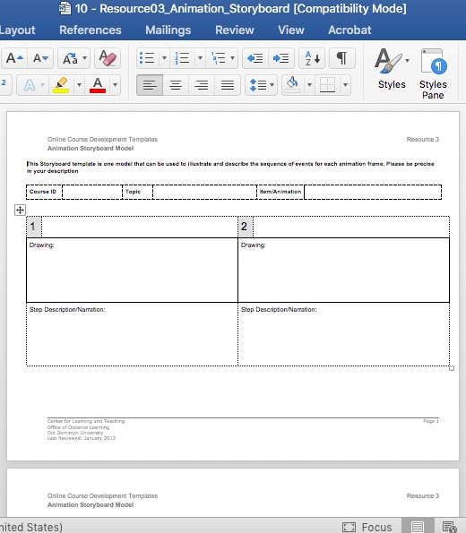 Animation storyboard