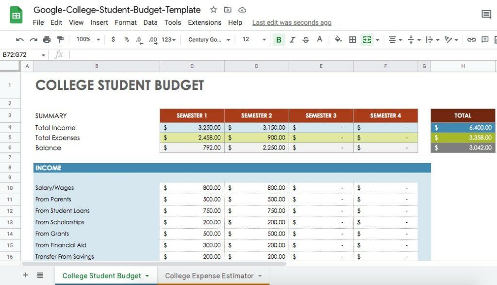 College Student Expense budget Estimator