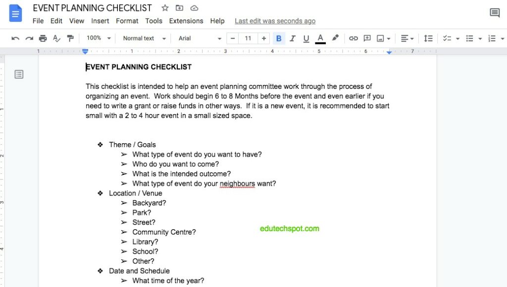 Event Planning Checklist Google Docs