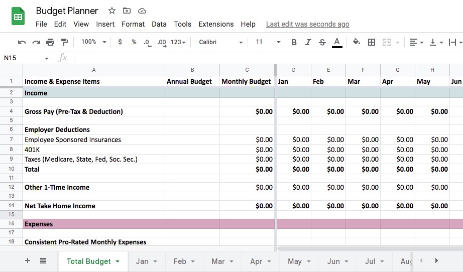 Personal Monthly and Annual Budget Planner